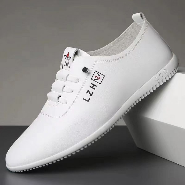 New Men's Casual Shoes, Outdoor Sports Shoes, Business Men's Leather Shoes, Small White Shoes, Lightweight And Versatile For Men's One Step Stepping With Beans