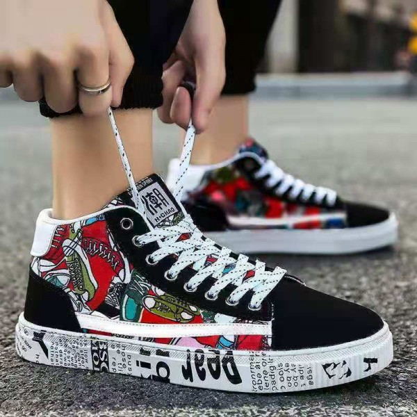 Cross Border  Spring New Versatile Casual High Top Sports Trendy Shoes Men's Shoes Canvas Board Shoes Korean Edition Trendy Cloth Shoes