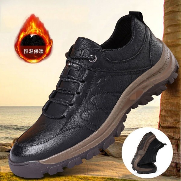 Sports Outdoor Trendy Shoes, Low Cut Casual Hiking Shoes, Men's Single Cotton  New Casual Plush And Cotton Leather Shoes, Men's