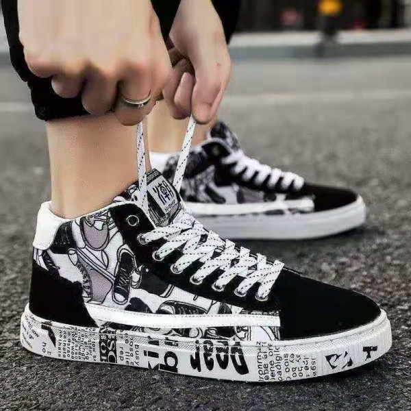 Cross Border  Spring New Versatile Casual High Top Sports Trendy Shoes Men's Shoes Canvas Board Shoes Korean Edition Trendy Cloth Shoes