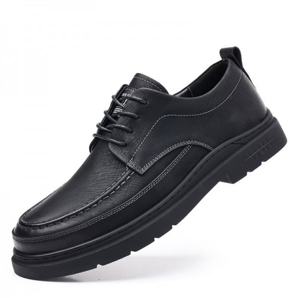  Autumn/Winter New Men's Business And Casual Leather Shoes British Style Retro Simple Lacing With Velvet For Warmth And Increased Height Inside
