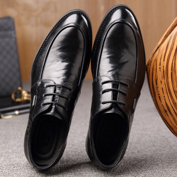 Sheepskin Genuine Leather Breathable Men's Shoes, Men's Business Dress Derby Shoes, British Trend Soft Top Layer Sheepskin Casual Leather Shoes